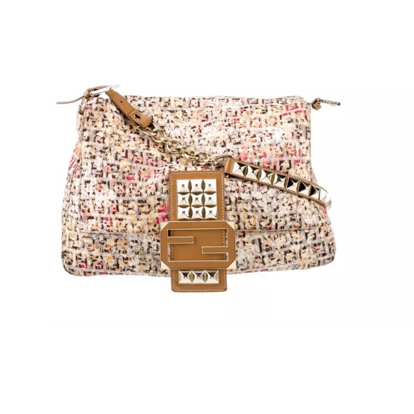 Rare! Fendi Mama Floral Watercolor Flower Zucca Zucchino Stud Handbag Rockstud - Picture 5 of 5